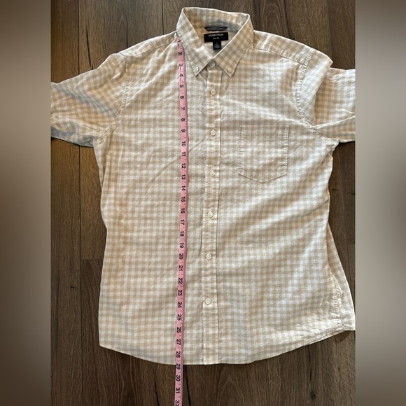 Nordstrom Men’s Button Down Linen Blend Dress Shirt Tan White Size Large Trim - Picture 6 of 7